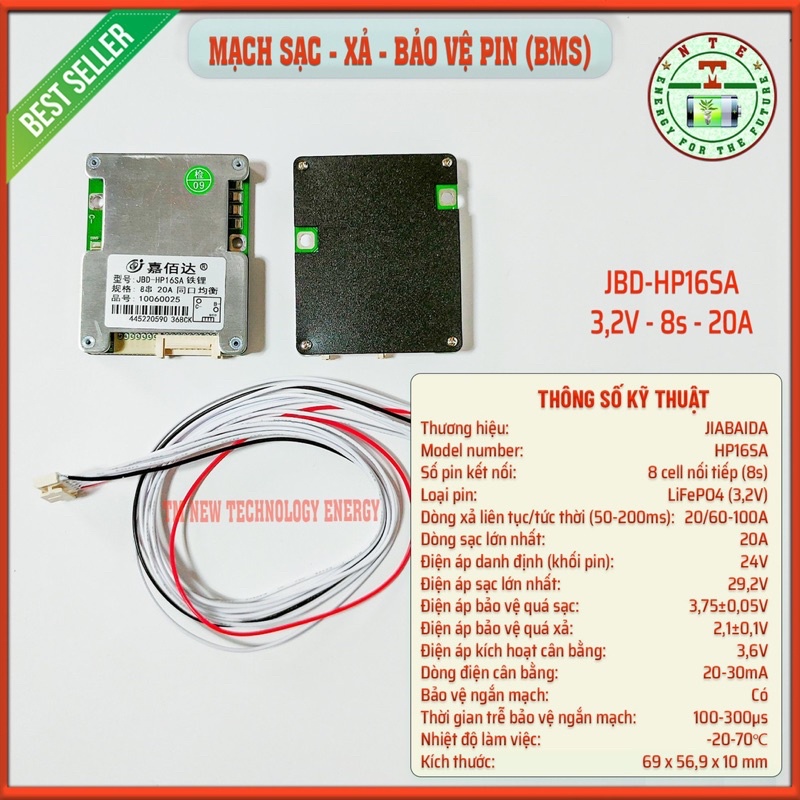 BMS JBD | Mạch sạc, xả và bảo vệ pin Lithium Li-ion 3,7v | LiFePO4 3,2v | 8s 13s 16s 17s | 20s 20A 30A 40A 50A 60A