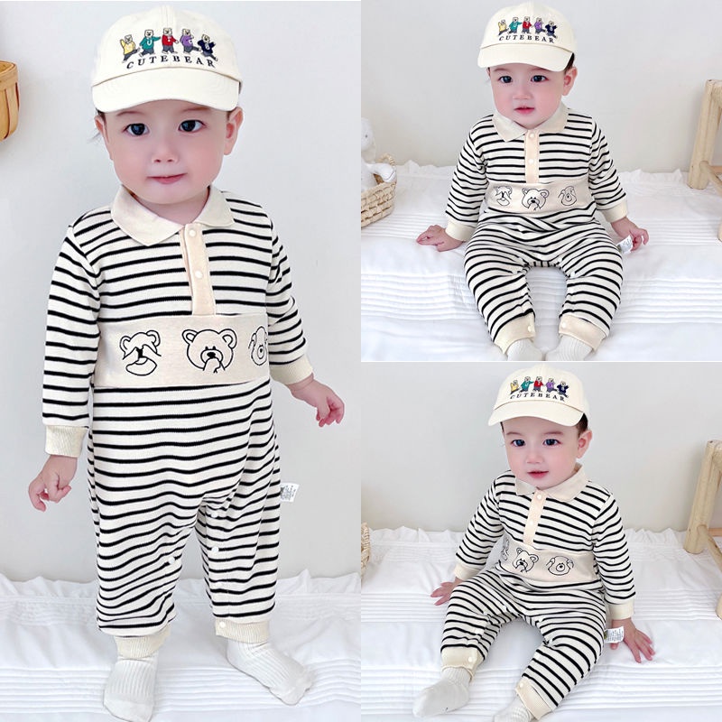 Áo Liền Quần Cotton Tay Dài In Họa Tiết Hoạt Hình Dễ Thương Phong Cách Hàn Quốc Thời Trang Xuân Thu Cho Bé Trai Và Gái 0-24 Tháng Tuổi