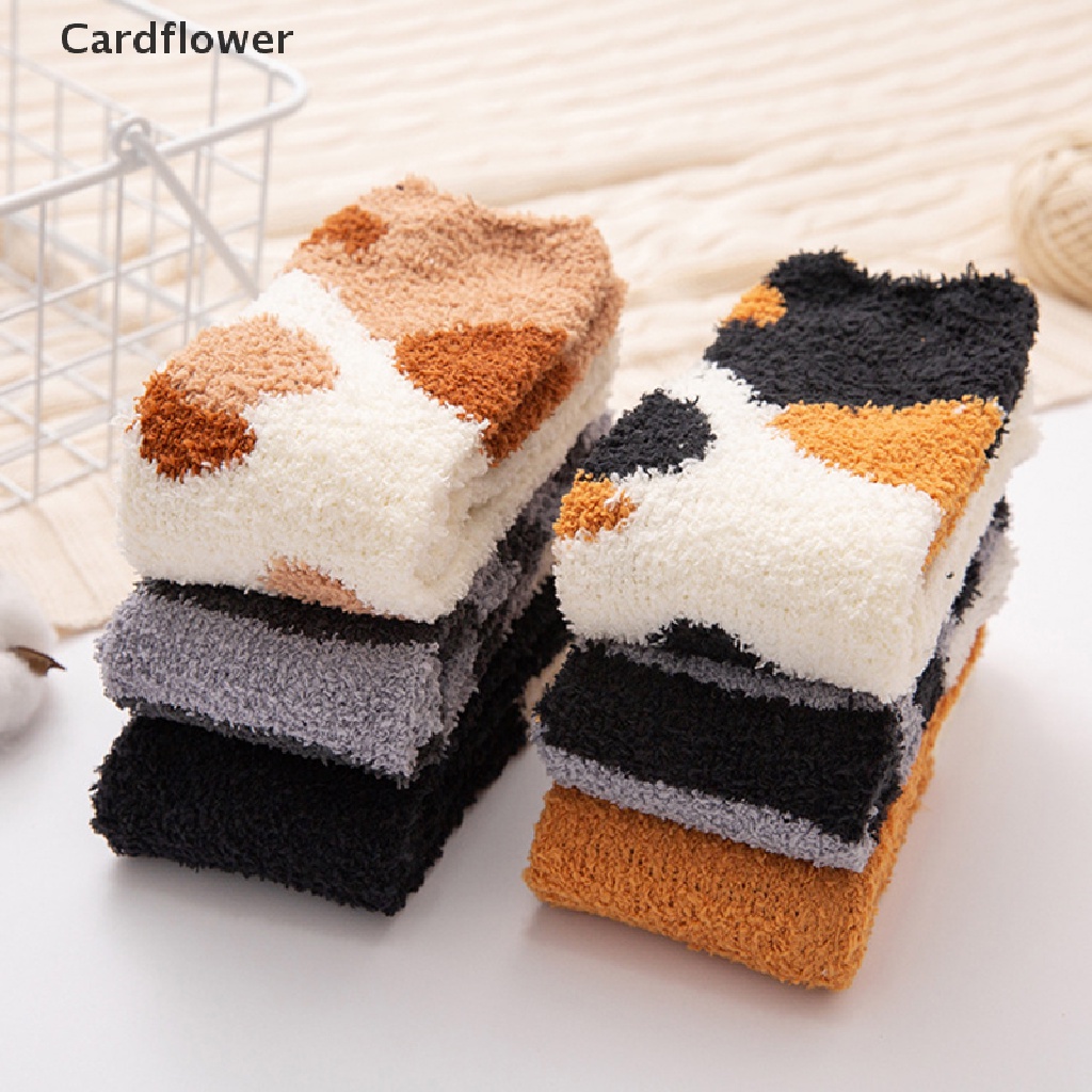 < Cardflower > Vớ Lông Cừu San Hô Dày Ấm Áp Mềm Mại Hình Chân Mèo Dễ Thương Cho Nữ