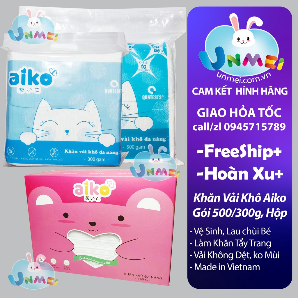 AIKO - Khăn vải khô đa năng Aiko , Khăn Vải Khô Aiko 300gr/500gr/Hộp 340gr Mẹ và Bé Unmei Aiko