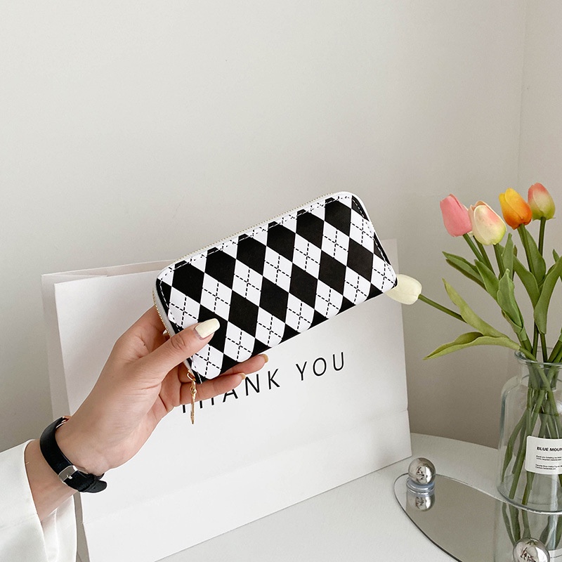 Ví Dài Cỡ Lớn Có Khóa Kéo In Họa Tiết Kim Cương Thời Trang Cho Nữ