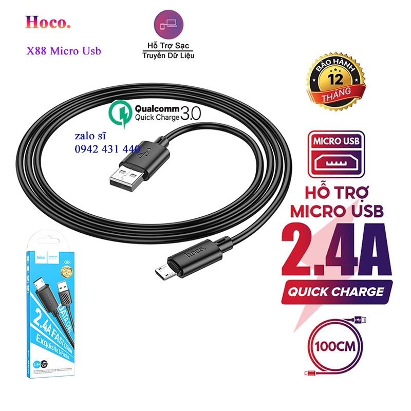 Cáp Sạc Nhanh Chống Đứt Siêu Bền Hoco X88 Cổng Usb To Micro Chính Hãng