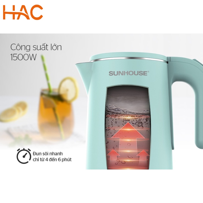 Ấm Siêu Tốc Sunhouse SHD1353 - 1351 - SHD1355 - Ấm Đun Siêu Tốc Sunhouse - Inox Cao Cấp - Dung Tích 1,8 Lít - Chính Hãng