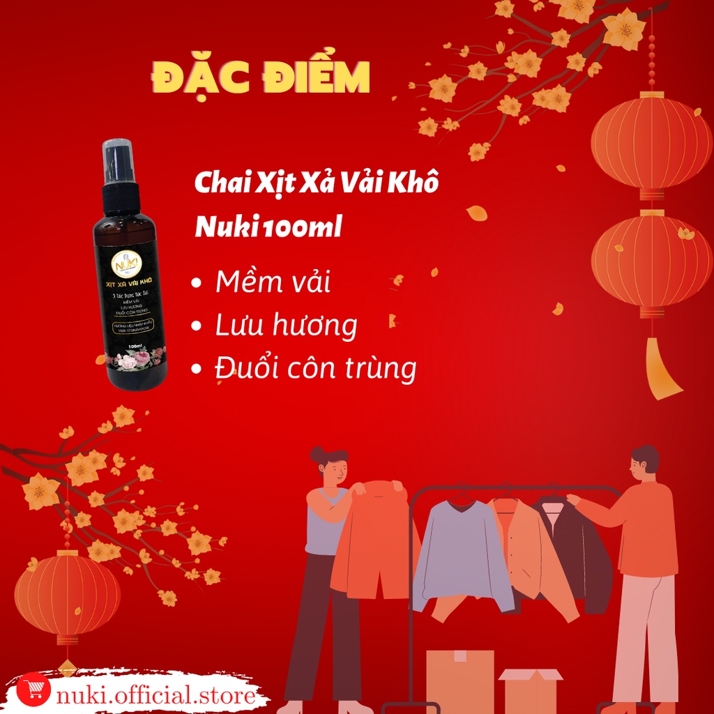 Chai Xịt Xả Vải Khô Nuki 100ml Hương Nước Hoa Lưu Hương Mềm Vải,Tinh Dầu Thơm Quần Áo