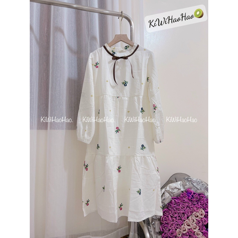 VÁY BABYDOL KÈM NƠ CỔ XINH DÀI TAY HÀN QUỐC