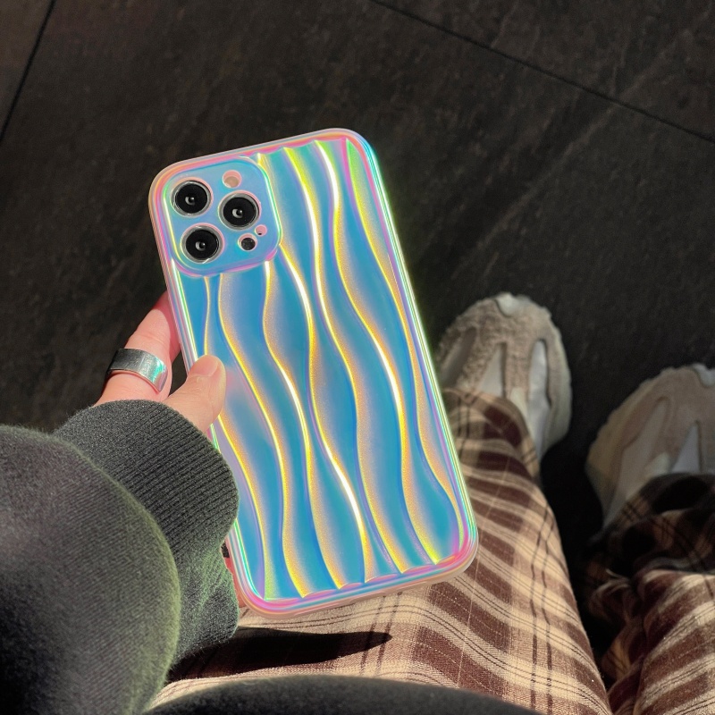 Ốp Điện Thoại Chống Sốc Màu Laser Họa Tiết Gợn Sóng Thời Trang Cho iPhone 14 13 12 11 Pro Max