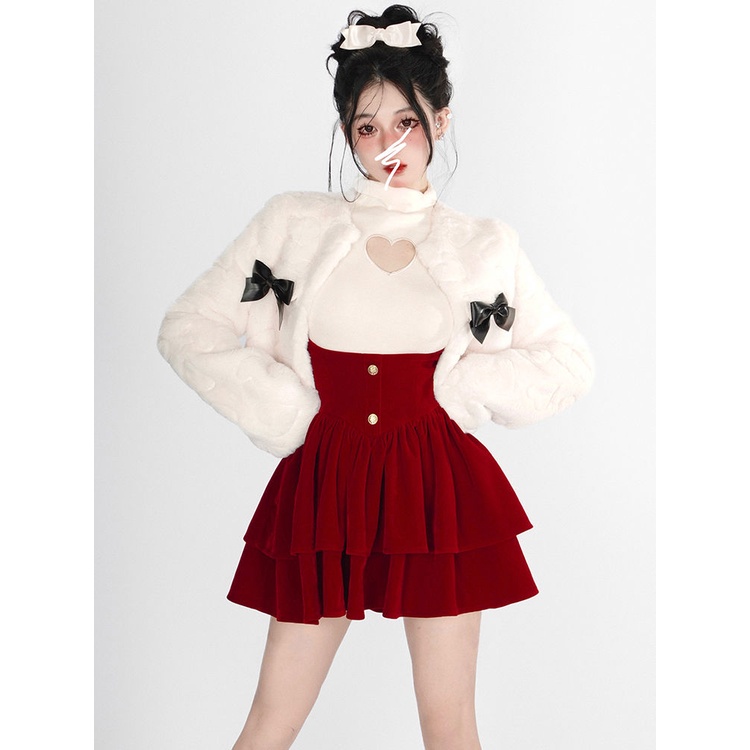 Set Áo Sơ Mi Cổ Cao Kèm Váy Yếm Màu Trơn Phong Cách Mới Cho Nữ