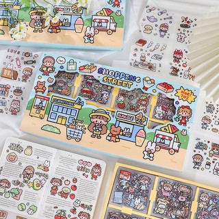 Sticker hộp 200 tấm chủ đề Shopping Street - Tặng Hình Xăm Dán