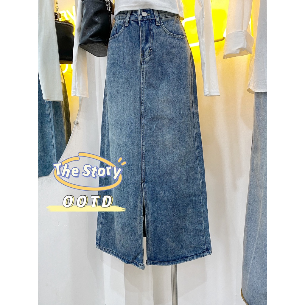Chân váy jean dài xẻ trước  CV347