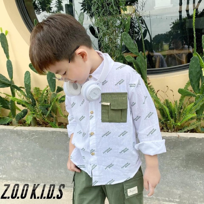 Set áo sơmi quần kaki phong cách hàn quốc cực sành điệu cho bé trai 8-18kg