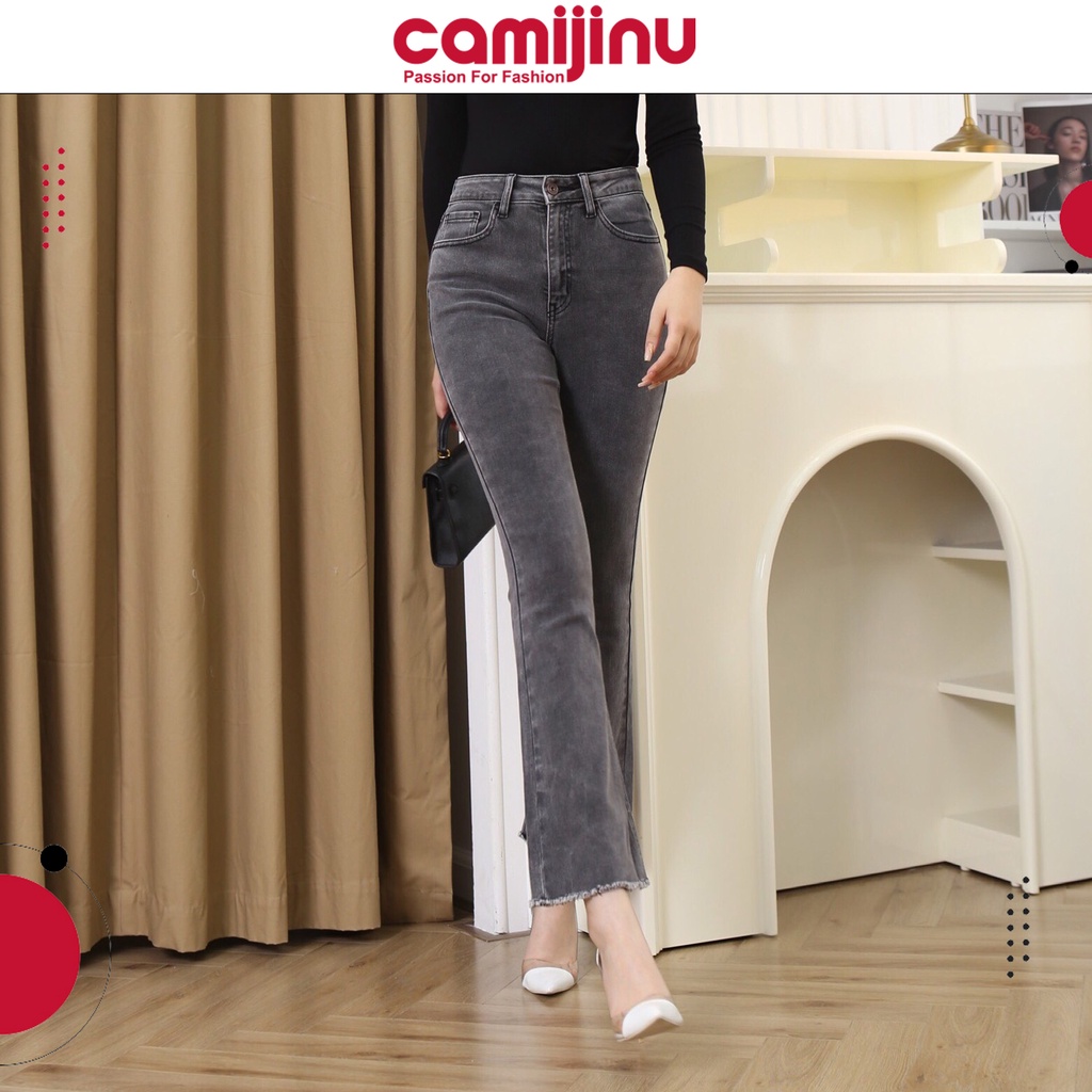 Quần Jeans Nữ Loe Xám Khói Tua Nhạt