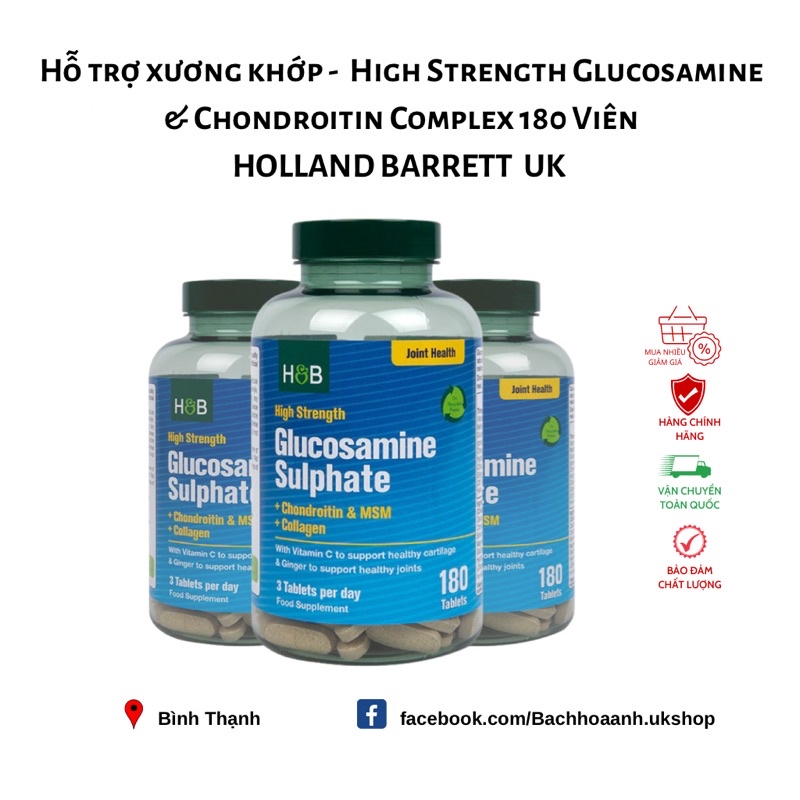 Hỗ trợ xương khớp - Holland & Barrett High Strength Glucosamine & Chondroitin Complex 180 Viên