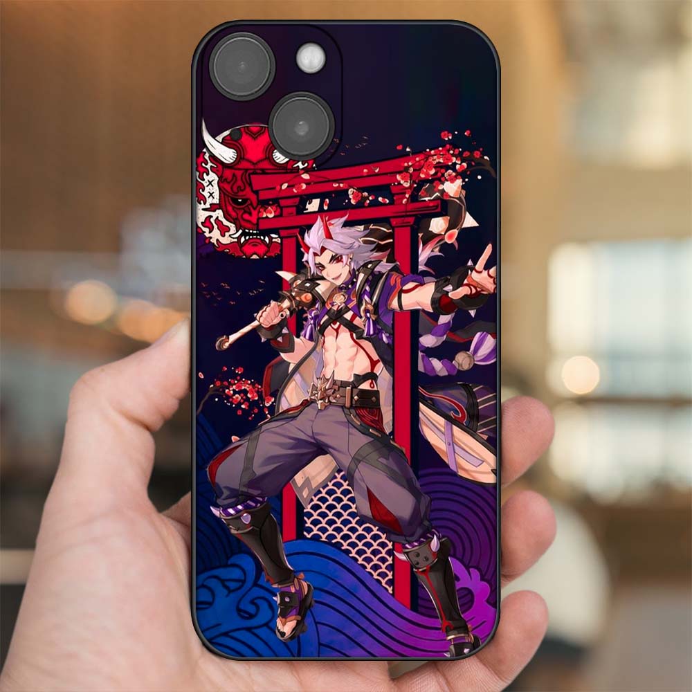 Ốp lưng iPhone 14 dẻo đen cạnh vuông in hình Arataki Itto Genshin Impact