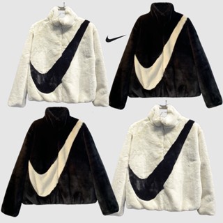 Áo khoác lông cừu NIKE KHÔNG Mũ 2 lớp dày dặn phối Kẻ Sọc tay Thời Trang Ấm Áp dễ phối đồ