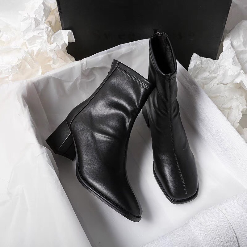 Giày Boots da mềm lót nỉ khóa sau cao cấp boot mũi vuông boost lửng thời trang đế 5 cm hot hit