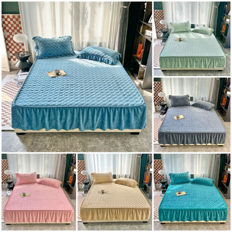 [GIÁ HỦY DIỆT]⚡ set ga gối trần nỉ nhung hàng nhập cao cấp đủ kích thước 1m6, 1m8, 2mx2m2, shop sỉ chăn ga gối nệm