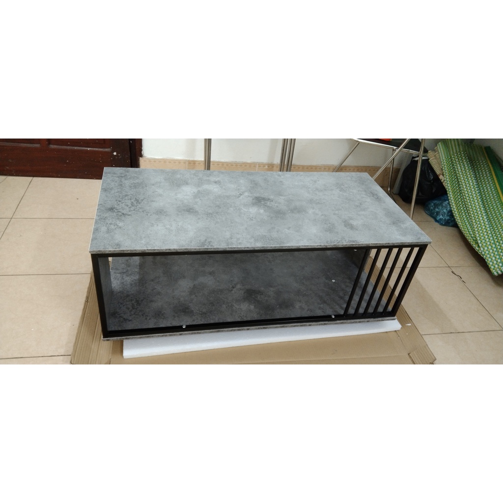 Bàn Sofa Phòng Khách, Bàn Trà Hình Hộp Chữ Nhật 2 Tầng Mặt Gỗ Vân Cẩm Thạch Sang Trọng, Kích Thước 100x50x40cm