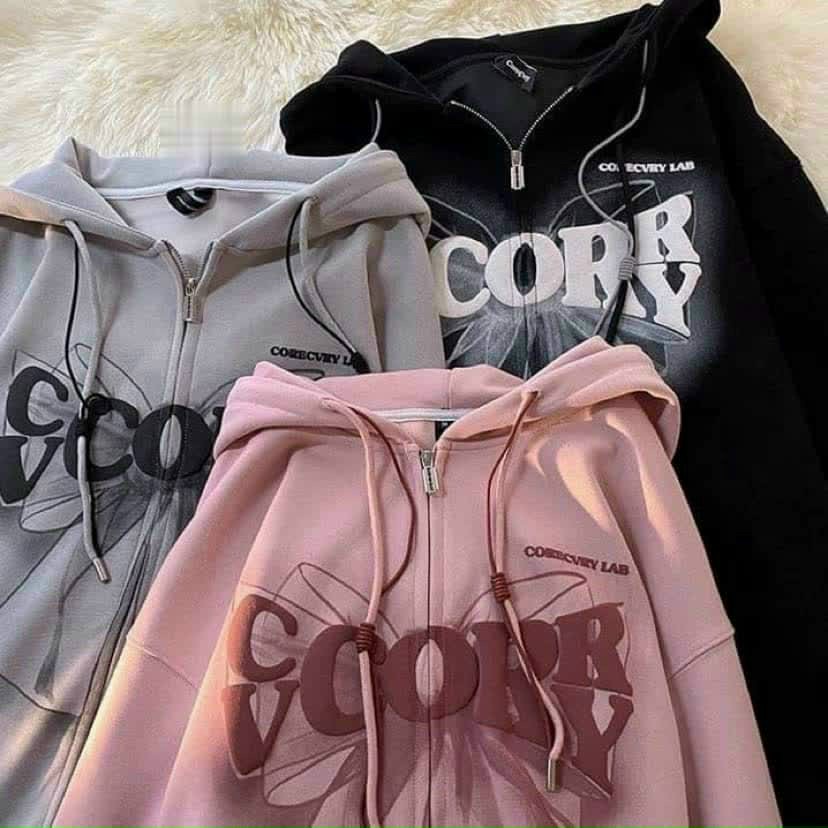 Áo Khoác Nỉ Hình Bướm CORRY Có Nón 2 Lớp Kiểu Rộng Unisex- Hoodie Khóa Kéo Zip Cặp Đôi Nam Nữ -Chống Nắng