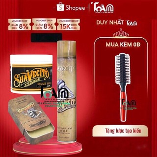 Tặng Lược Tròn- Combo 3 Chi Tiết Như Hình Gôm Sáp Xịt Tóc Suavecito Pomade