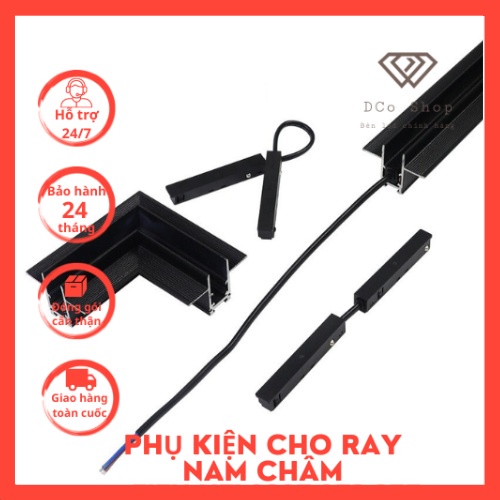 Phụ kiện nối ray nam châm: Nối thẳng, Nối góc, Cáp nối nguồn, Nối góc thanh ray