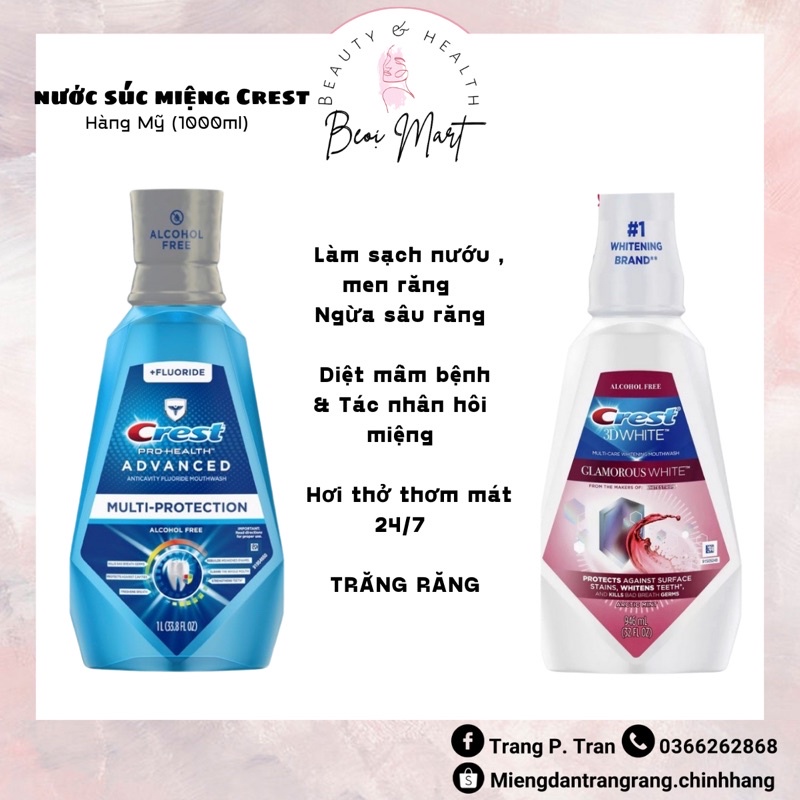 Nước súc miệng không cồn Crest Pro Health Advanced Multi Protection/ Glamorous White 1000ML - Beoi Mart
