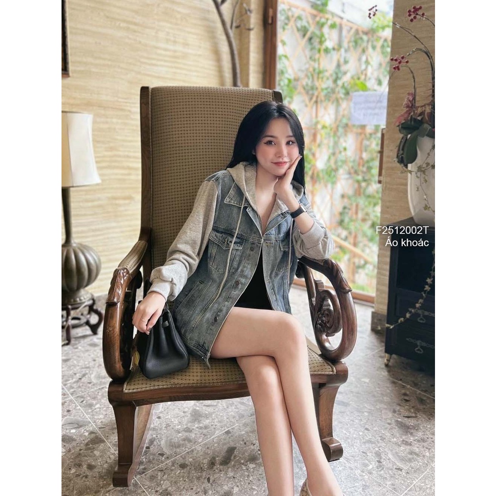 Áo khoác jean tay dài cổ bẻ phẩy sơn siêu chất, áo bò nữ