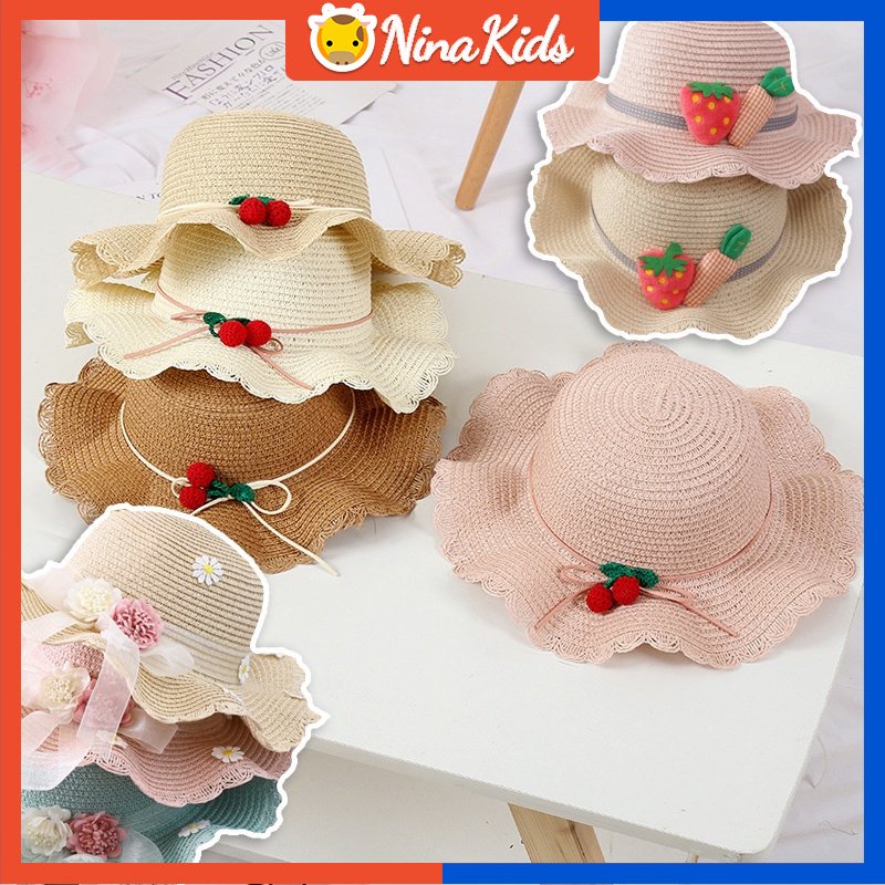 Mũ Cói Rộng Vành Thiết Kế Dễ Thương Thời Trang Đi Biển Mùa Hè Cho Bé Gái