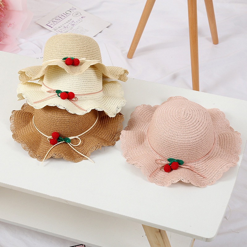 Mũ Cói Rộng Vành Thiết Kế Dễ Thương Thời Trang Đi Biển Mùa Hè Cho Bé Gái