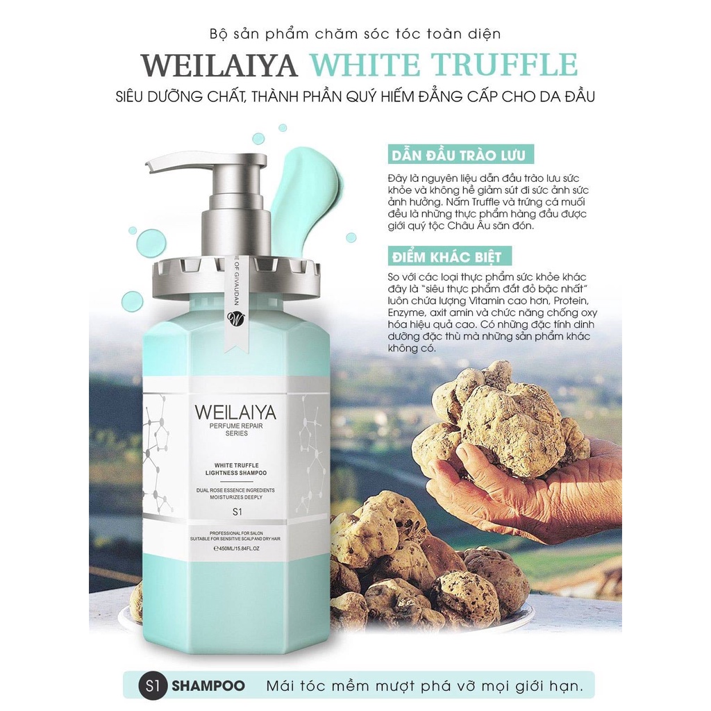 Dầu Gội Phục Hồi Đa Tầng Nấm Truffle Weilaiya 450ml, Phục Hồi Tóc Khô Xơ, Weilaiya White Truffle Shampoo - Gazumi Beauty