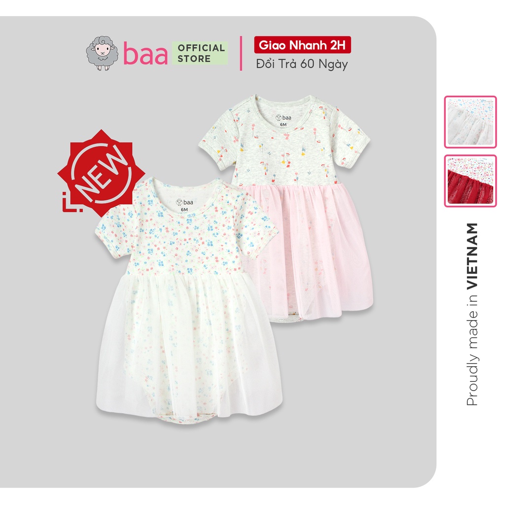 Bodysuit váy bé gái, body váy cho bé sơ sinh BAA BABY từ 0 tháng - 12 tháng - GN-BD04N-01