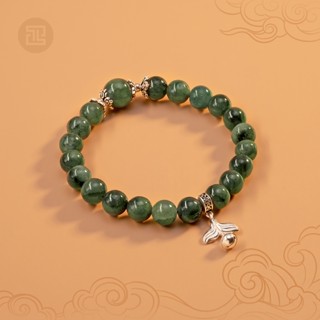 TINH LÂM Vòng Tay Phong Thủy Cẩm Thạch Xanh 3A 8 Li - Charm Ngư Vĩ