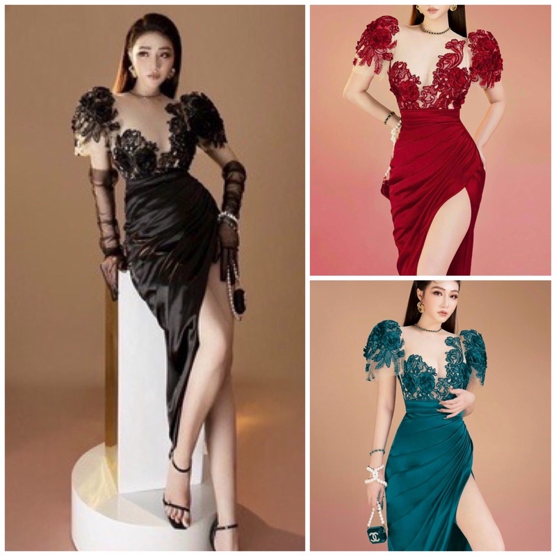 Đầm dạ hội phi phối lưới kết ren thêu cao cấp