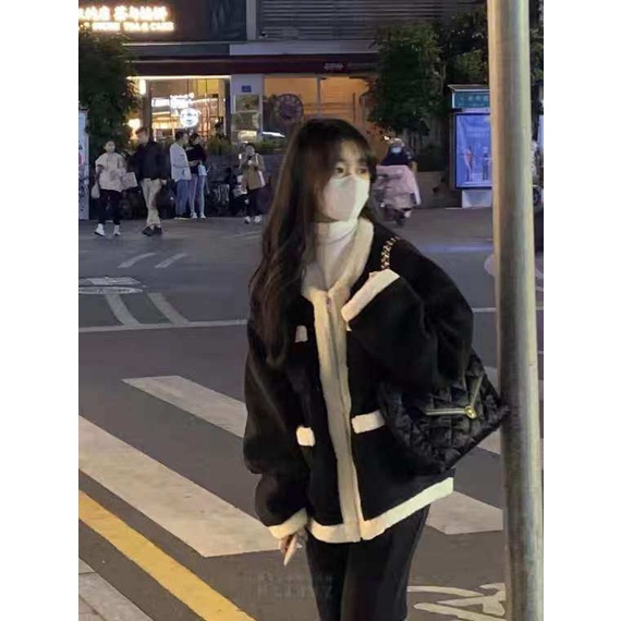 Áo Khoác Lông Cừu Dày Dáng Rộng Kiểu Vintage Thời Trang Mùa Đông Cho Nữ