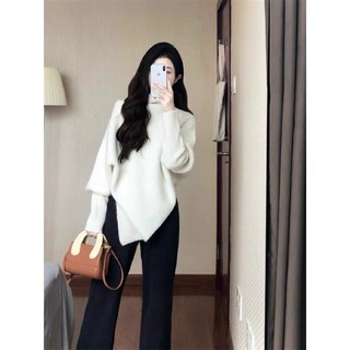 [Ảnh thật/Video] Áo len cổ lọ dáng dài vạt chéo