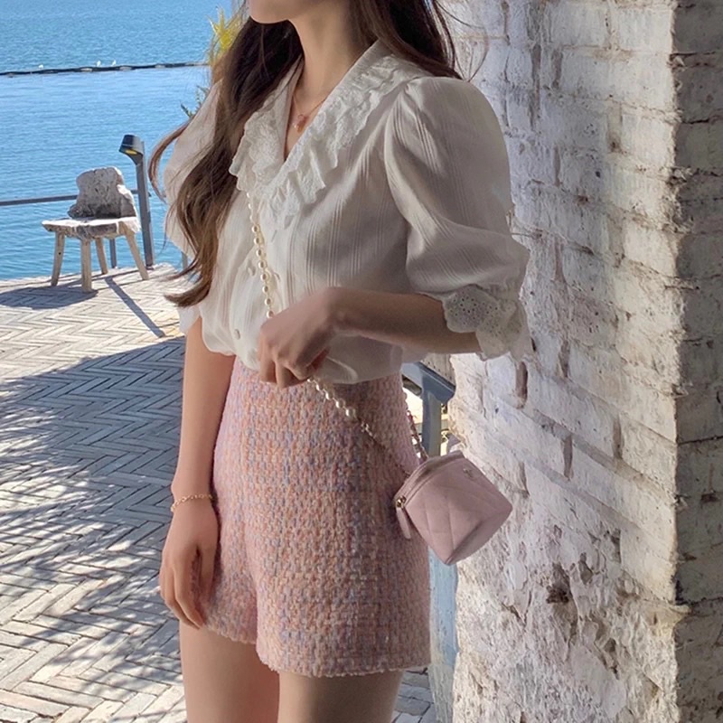 Quần sooc cạp cao vải dạ blackpink