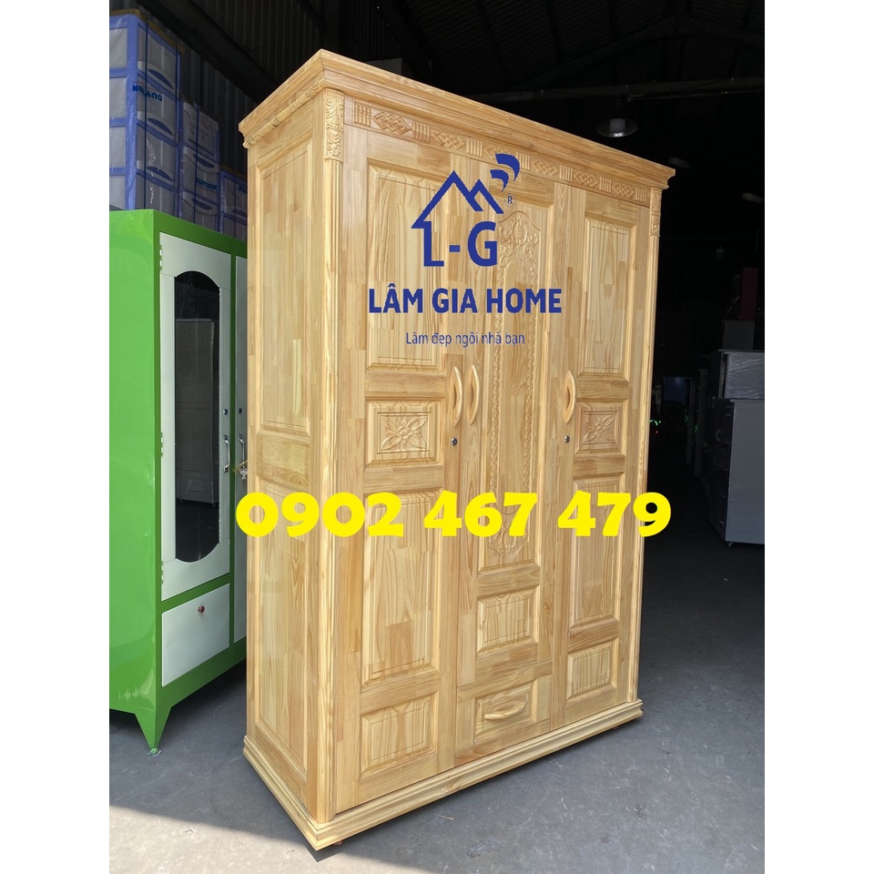 TỦ QUẦN ÁO GỖ THÔNG 3 CÁNH HÀNG CÓ SẴN GIAO NHANH NHẬN LIỀN MÀU VÀNG