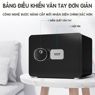 Két Sắt Mini Điện Tử Thông Minh Khoá Vân Tay - Số An Toàn Chống Cháy Dễ Dùng 20 - 25cm Vừa Giấy A4 Tại Nhà (Đen - Trắng)