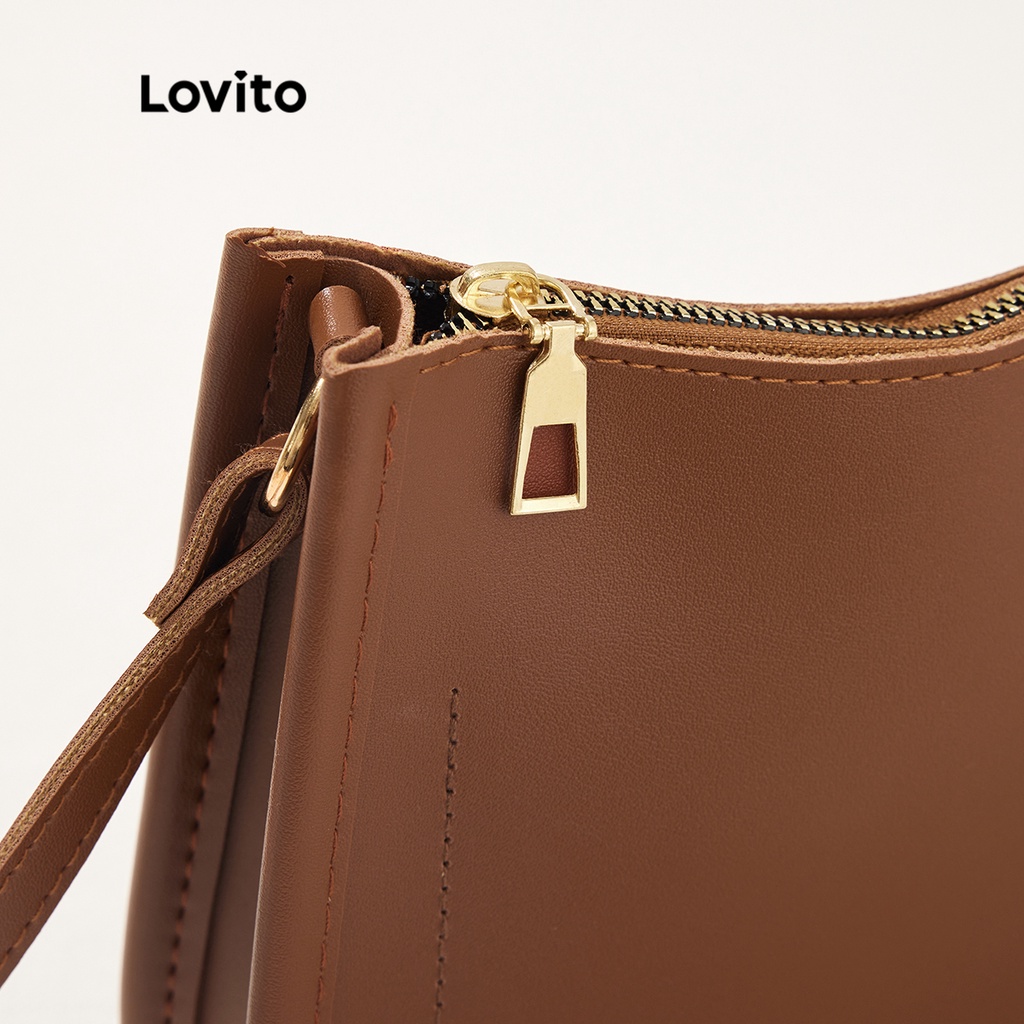 Lovito Túi Tote Hình Tròn Màu Trơn Nhẹ Nhàng L41BA15 (Màu Mơ / Nâu / Vàng / Đen)