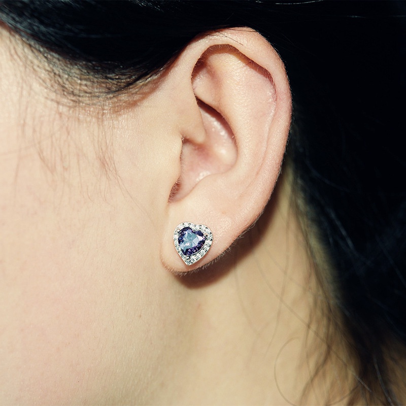 Bông Tai Pandora Mạ Bạc 925 Đính Đá Zircon Hình Trái Tim Xinh Xắn Cho Nữ