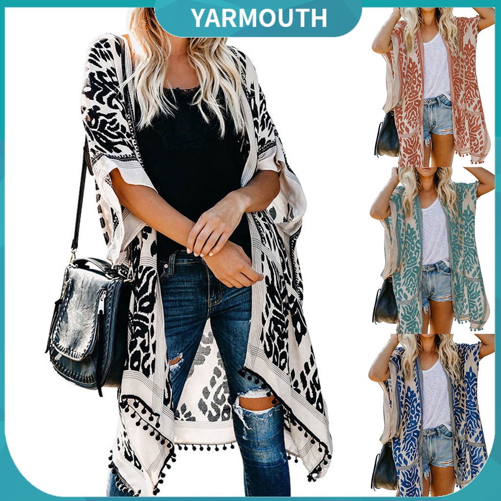 Áo Khoác Cardigan Tay Lỡ Che Nắng In Họa Tiết Phong Cách Boho Thời Trang Đi Biển Cho Nữ
