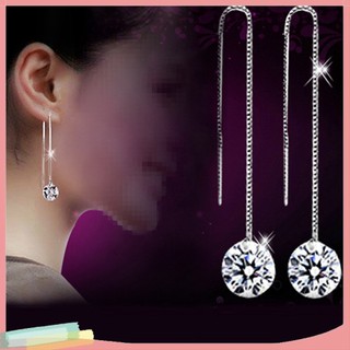 Đôi khuyên tai dài mạ bạc phối hình cầu đính Zirconia thời trang cho nữ