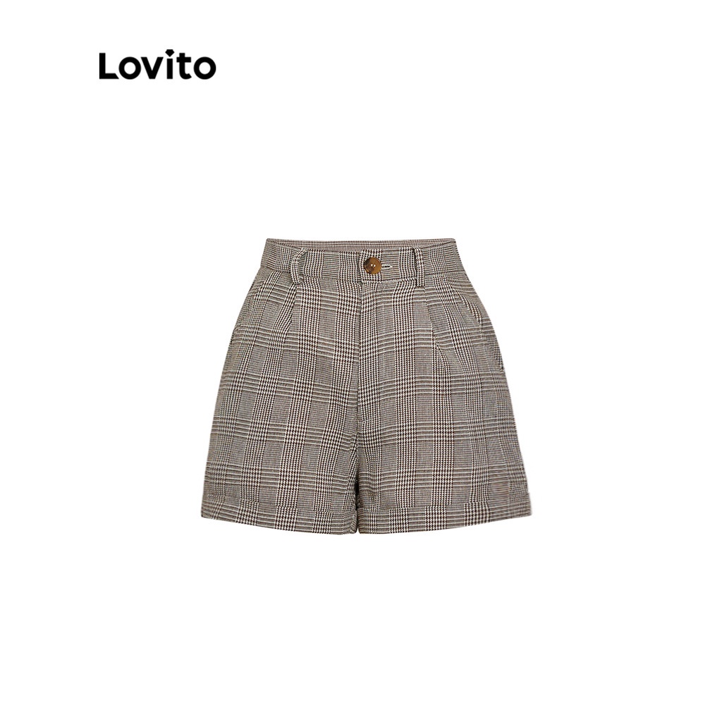 Quần short nữ Lovito kẻ sọc thanh lịch L34UD046 (Sepia)