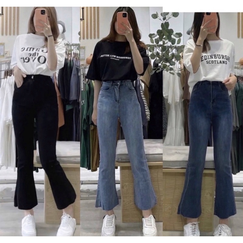 Quần Jean Nữ Ống Loe 9 Tấc Phù Hợp Với Nàng Dưới M6. Chất Mềm Co Giãn Mạnh