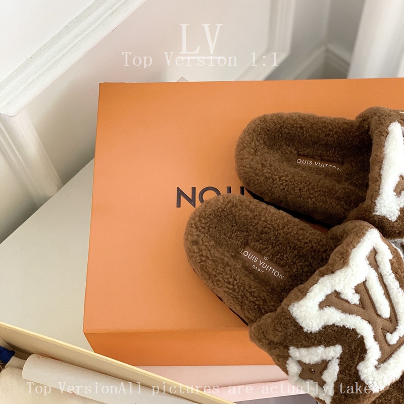 Lv Dép Lông Cừu Đế Dày 3.5cm Giữ Ấm Mùa Đông Thời Trang Cho Nữ
