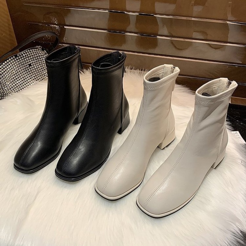 bost nữ cao cổ chealsea boots nữ bốt kéo khoá boots nữ cao cổ boot ngắn giày bốt nữ cổ thấp Giày Bốt Cao Gót Mũi Vuông Phối Khóa Kéo Phía Sau Cá Tính Size 34-43