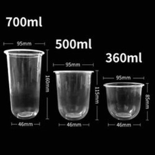 50 ly/ cốc nhựa đáy bầu chữ u 360ml-500ml-700ml chưa bao gồm nắp