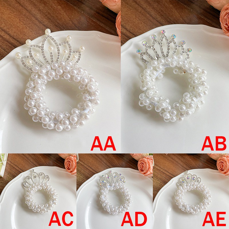 Dây Buộc Tóc Hình Vương Miện Đính Ngọc Trai Xinh Xắn Cho Bé Gái