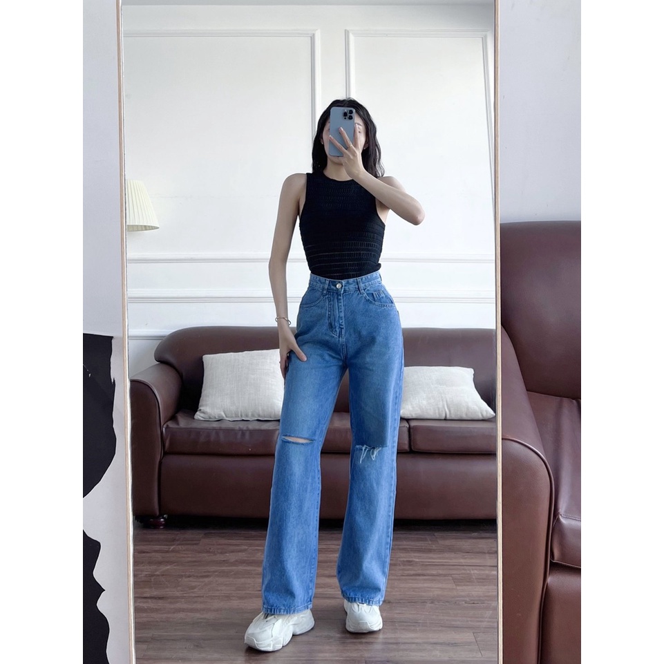 Quần Jean Ống Rộng SIMPLE JEAN Lưng Cao Unisex (DJ1301)