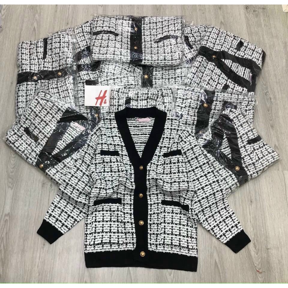 Áo khoác len Cardigan kẻ caro dài tay nữ, hàng chuẩn Quảng châu loại 1, form rộng, 4 cúc thời trang Hàn quốc