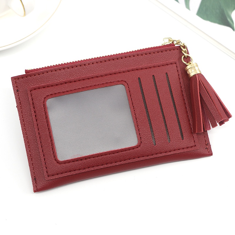 Ví Đựng Tiền Xu Màu Trơn Có Khóa Kéo Phối Tua Rua Màu Sắc Đơn Giản Thời Trang Cho Nữ